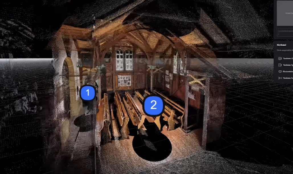 Point-cloud representation of an interior space with annotated reference points