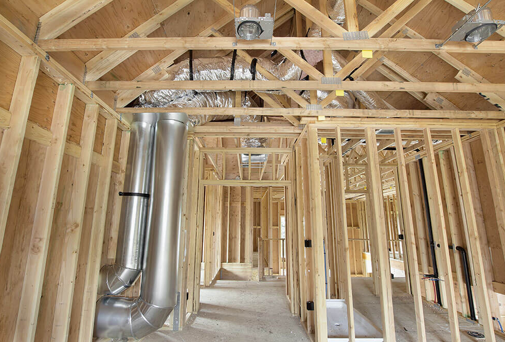 Interior framing and mechanical work documented during residential construction